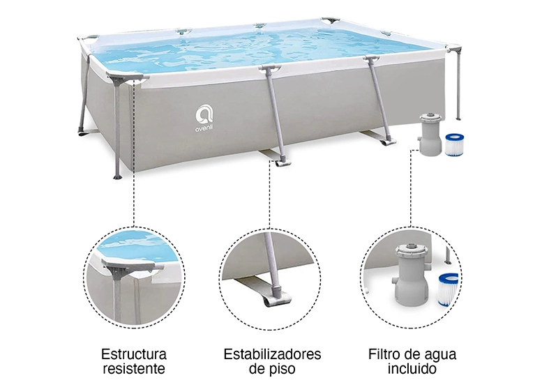 PISCINA AVENLI 65X207X300 CM CON FILTRO 3701 L GRIS - 4