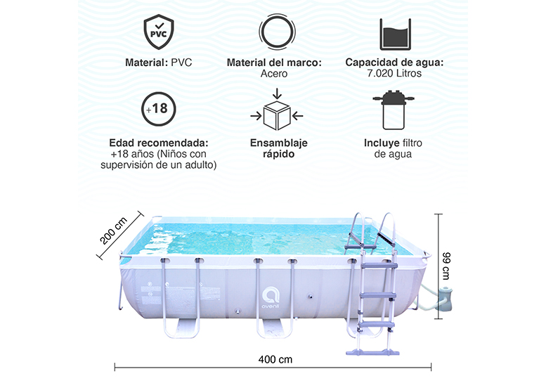 PISCINA ESTRUCTURAL CON FILTRO 7020 LITROS 99X200X400 CM - 3
