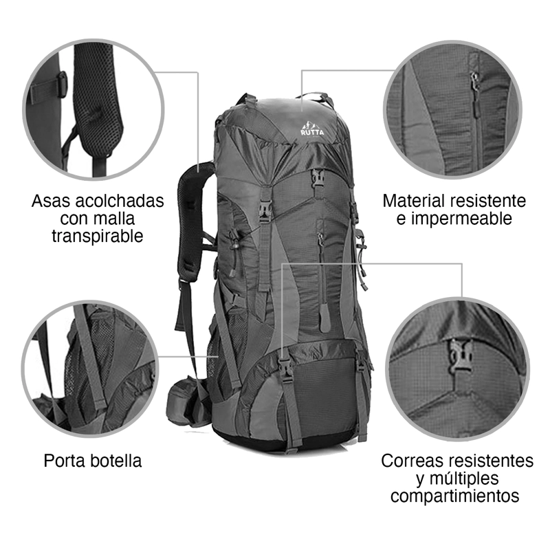 MOCHILA OUTDOOR 75 LITROS NEGRA - 3