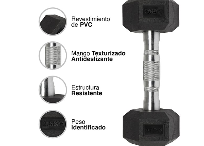 MANCUERNA HEXAGONAL 2.5 KG NEGRO - 4