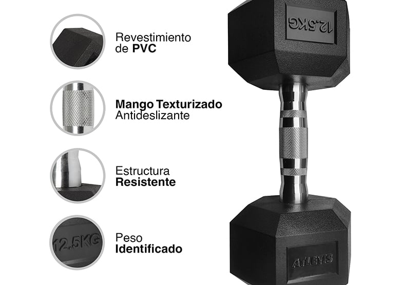 MANCUERNA ATLETIS ACERO / PVC 12.5 KG HEXAGONAL 12,5 NEGRO - 4