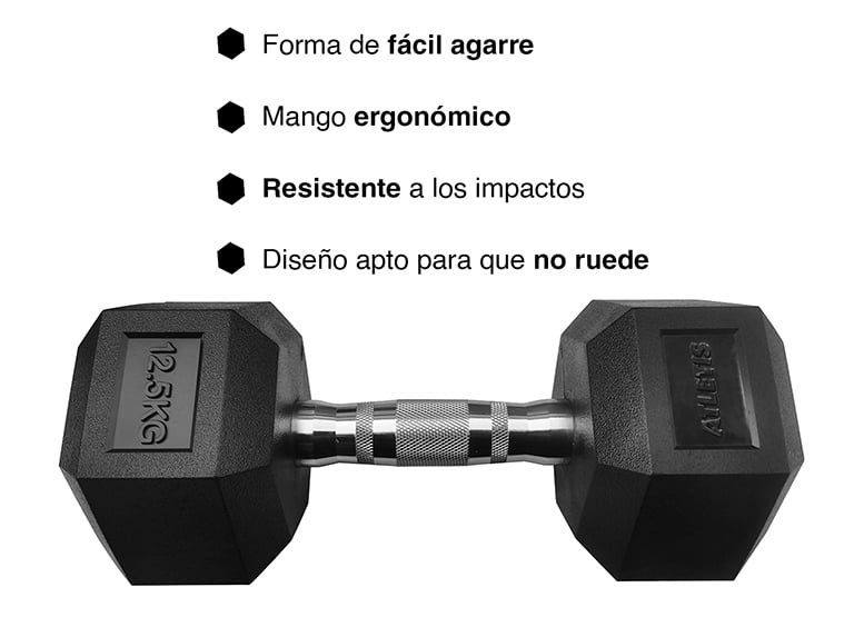 MANCUERNA ATLETIS ACERO / PVC 12.5 KG HEXAGONAL 12,5 NEGRO - 5