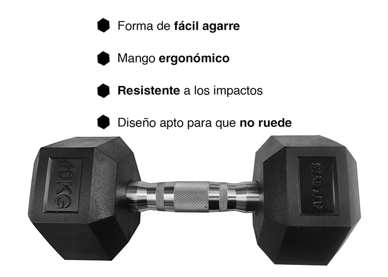 MANCUERNA ATLETIS ACERO / PVC 10 KG HEXAGONAL NEGRO - 5