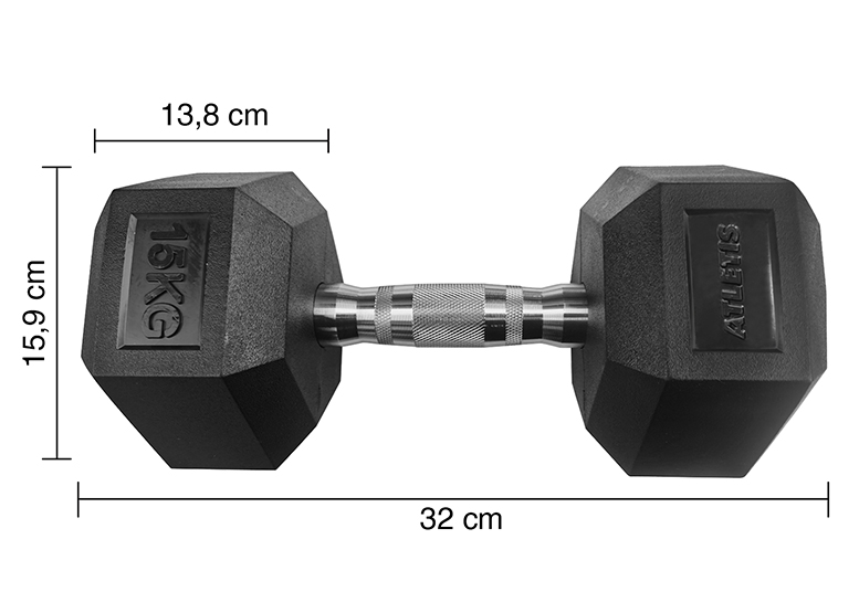 MANCUERNA ATLETIS ACERO / PVC 15 KG HEXAGONAL NEGRO - 3
