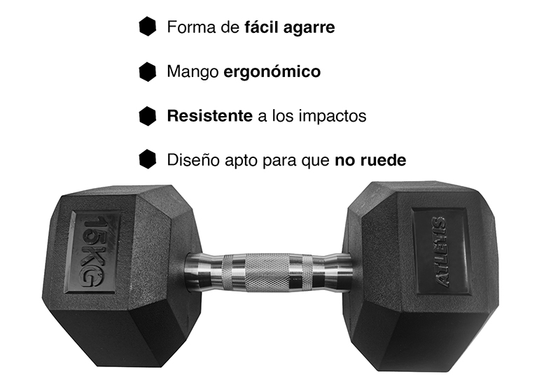 MANCUERNA ATLETIS ACERO / PVC 15 KG HEXAGONAL NEGRO - 5