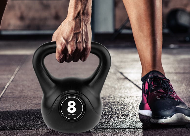 KETTLEBEL ATLETIS 8 KG L MANCUERNA PESA RUSA CEMENTO NEGRO - 2