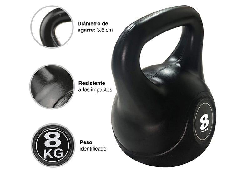 KETTLEBEL ATLETIS 8 KG L MANCUERNA PESA RUSA CEMENTO NEGRO - 4