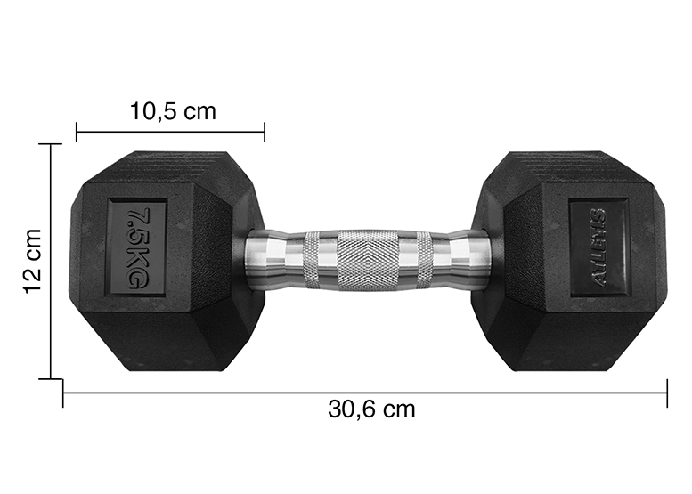MANCUERNA ATLETIS ACERO / PVC 7.5 KG HEXAGONAL 7,5 NEGRO - 3