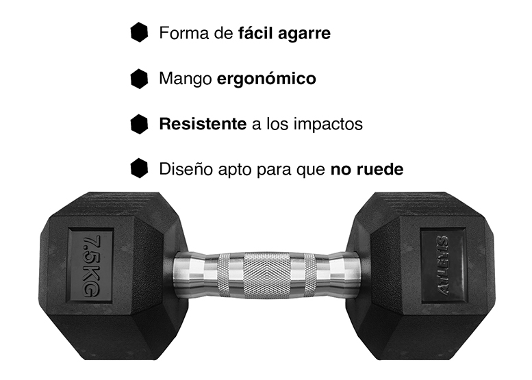 MANCUERNA ATLETIS ACERO / PVC 7.5 KG HEXAGONAL 7,5 NEGRO - 5