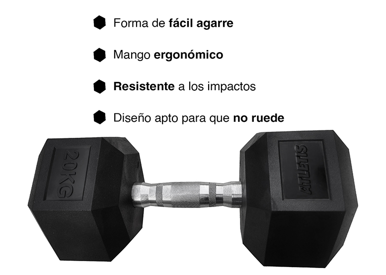 MANCUERNA ATLETIS ACERO / PVC 20 KG HEXAGONAL NEGRO - 5