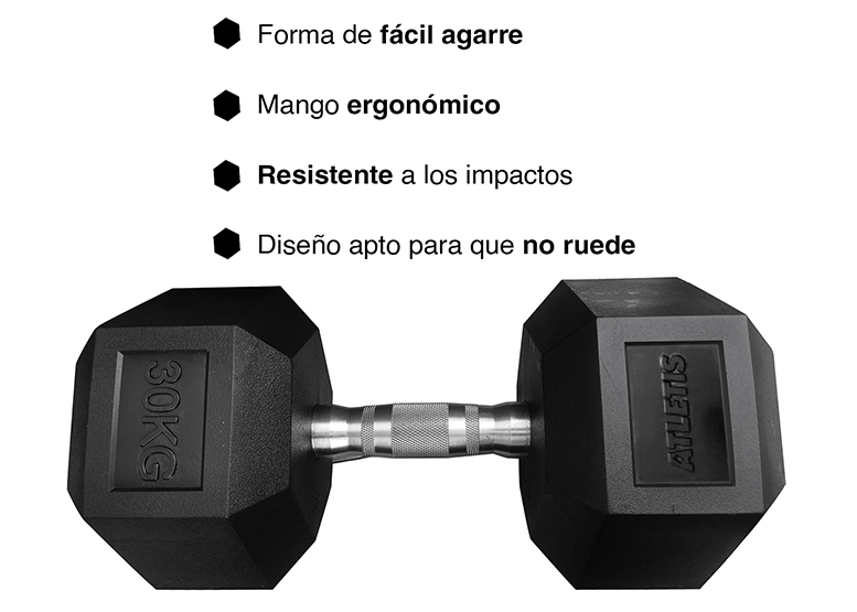 MANCUERNA ATLETIS ACERO / PVC 30 KG HEXAGONAL NEGRO - 5