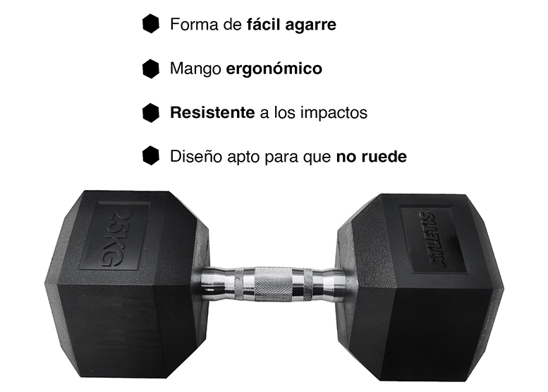MANCUERNA ATLETIS ACERO / PVC 25 KG HEXAGONAL NEGRO - 5
