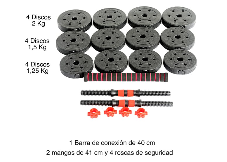 SET DE MANCUERNAS Y BARRA 20 KG 2 EN 1 NEGRO - 3