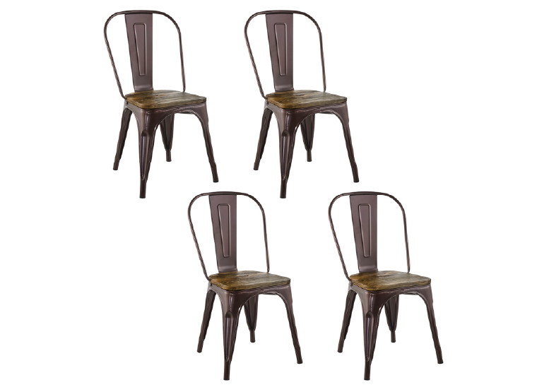 Pack 4 Sillas Tolix Vintage Con Asiento De Madera Cafe - 1