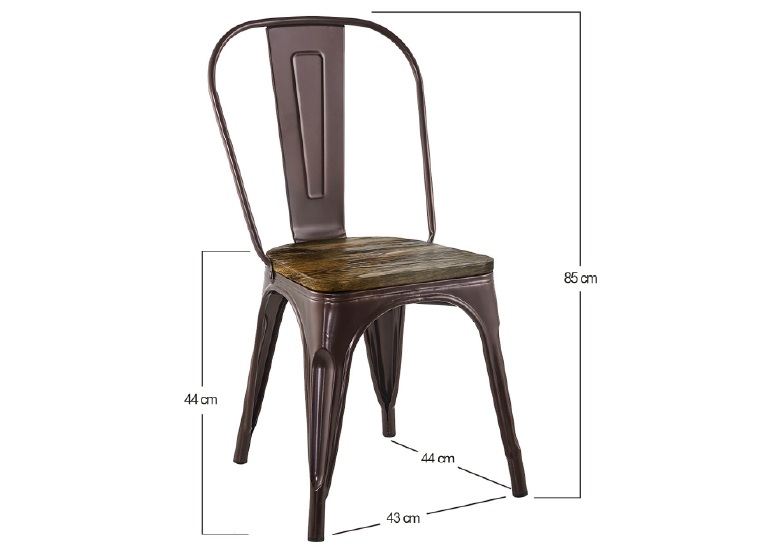 Pack 4 Sillas Tolix Vintage Con Asiento De Madera Cafe - 3