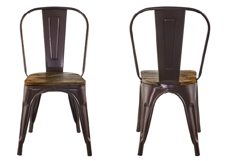 Pack 4 Sillas Tolix Vintage Con Asiento De Madera Cafe - 4
