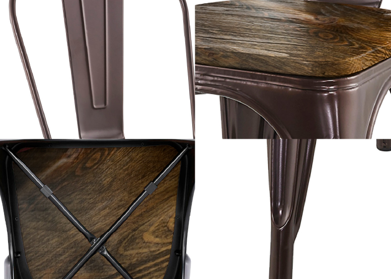Pack 4 Sillas Tolix Vintage Con Asiento De Madera Cafe - 5