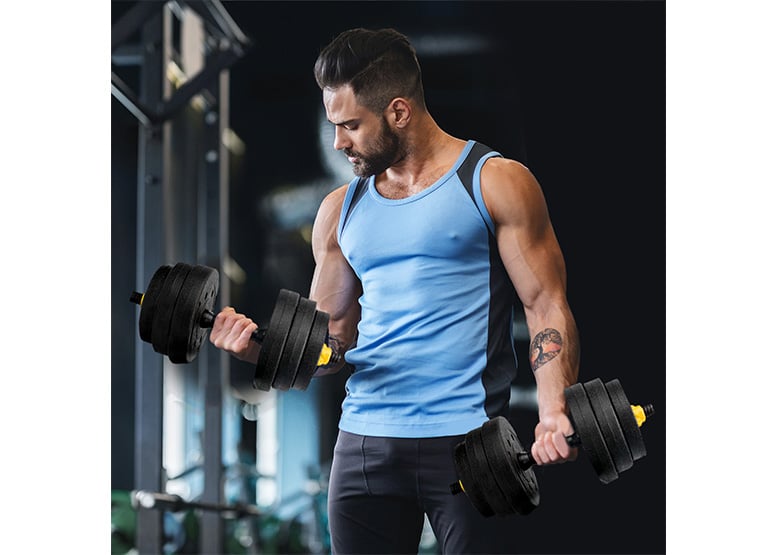 SET BARRA Y MANCUERNAS ATLETIS AJUSTABLE 20 KG AMARILLO - 2
