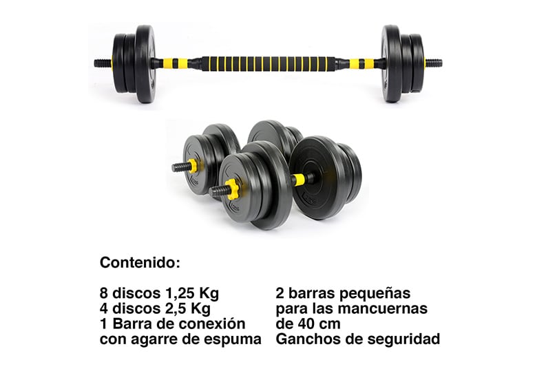 SET BARRA Y MANCUERNAS ATLETIS AJUSTABLE 20 KG AMARILLO - 3