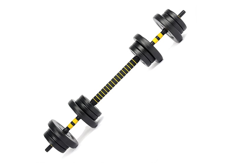 SET BARRA Y MANCUERNAS ATLETIS AJUSTABLE 20 KG AMARILLO - 4