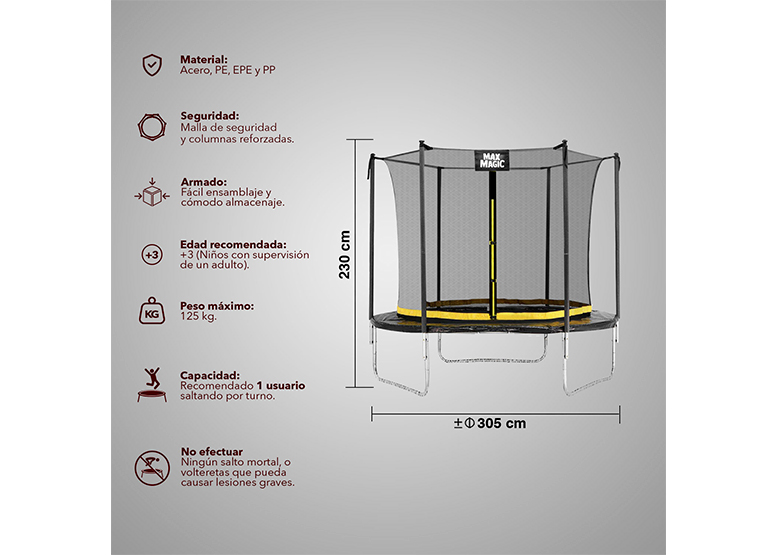 CAMA ELÁSTICA 305 CM (10 FT) NEGRO - 3