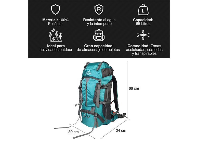 MOCHILA RUTTA 1618750 CAMPING 65L CELESTE - 3