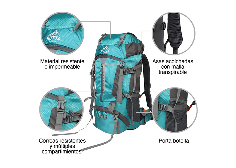 MOCHILA RUTTA 1618750 CAMPING 65L CELESTE - 4