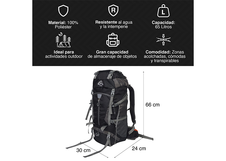 MOCHILA CAMPING 65L NEGRO - 3