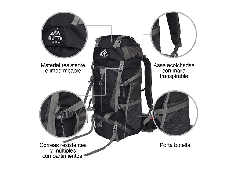 MOCHILA CAMPING 65L NEGRO - 4