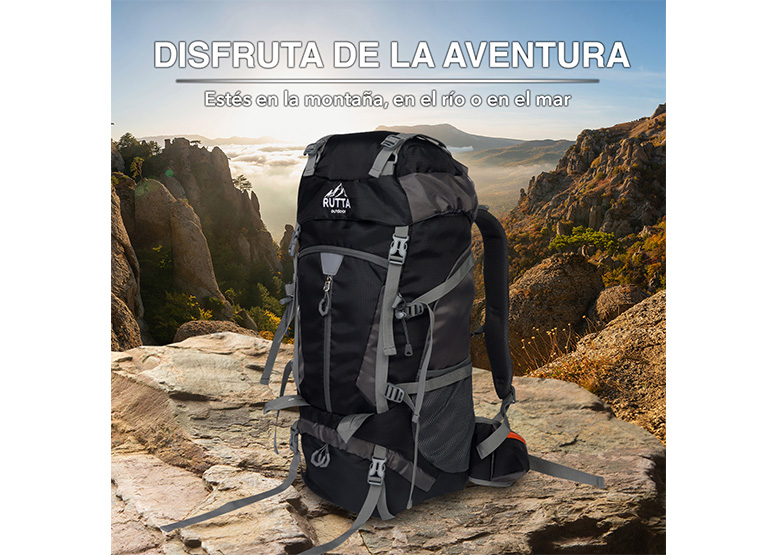 MOCHILA CAMPING 65L NEGRO - 5