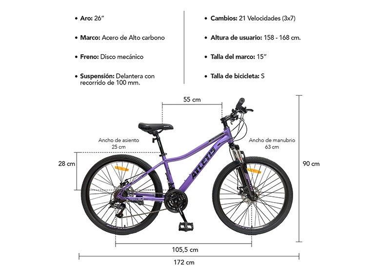 BICICLETA MOUNTAIN BIKE ATLETIS ARO 26' W FORCE MUJER MORADA - 8