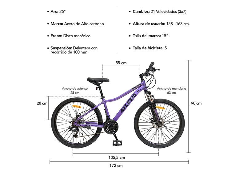 BICICLETA MOUNTAIN BIKE ATLETIS ARO 26' W FORCE MUJER MORADA - 8