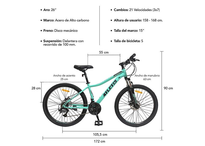 BICICLETA MOUNTAIN BIKE ATLETIS ARO 26' W FORCE MUJER TURQUESA - 8