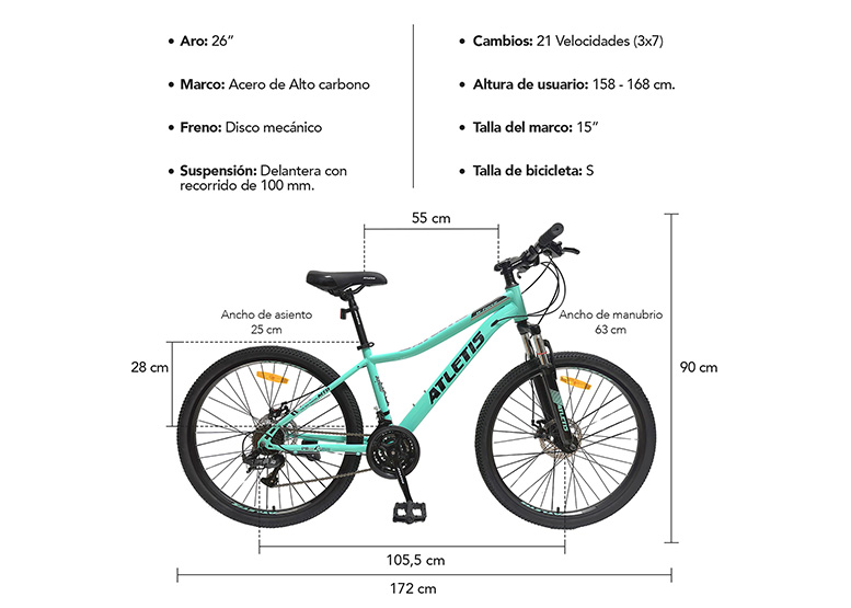 BICICLETA MOUNTAIN BIKE ATLETIS ARO 26' W FORCE MUJER TURQUESA - 8