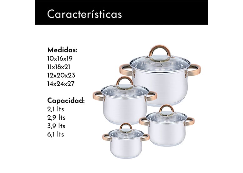 SET BATERÍAS 8 PIEZAS ACERO INOXIDABLE BERLÍN GRIS - 3