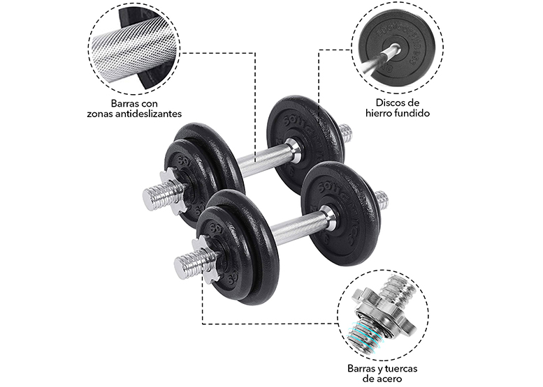 SET BARRA MANCUERNAS ATLETIS ACERO CROMADO 48.9 KG METAL 50 NEGRO - 4