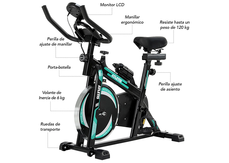 BICICLETA SPINNING ATLETIS K300 CAPACIDAD 120 KG VERDE - 2