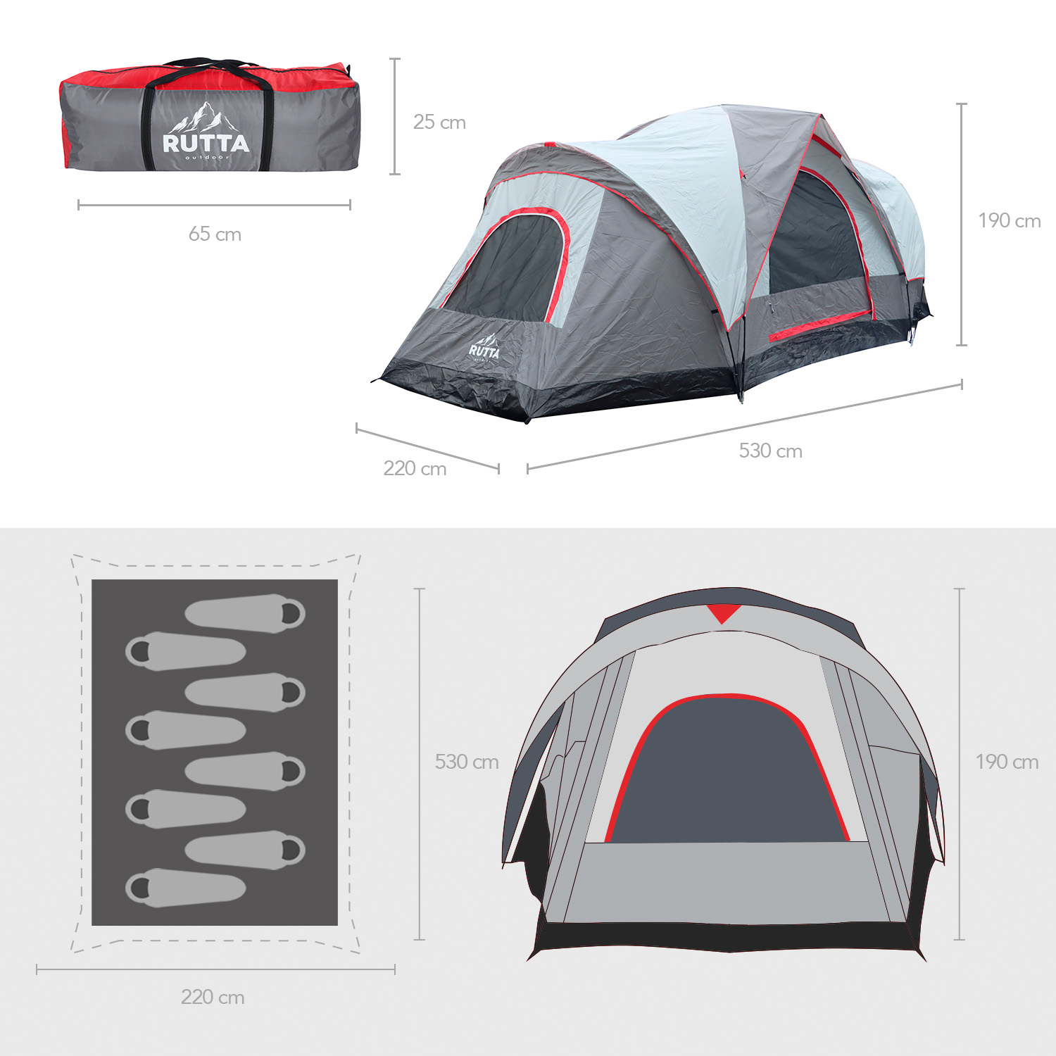 CARPA RUTTA PARA 8 PERSONAS 1633750 CAMPING OUTDOOR GRIS - 7