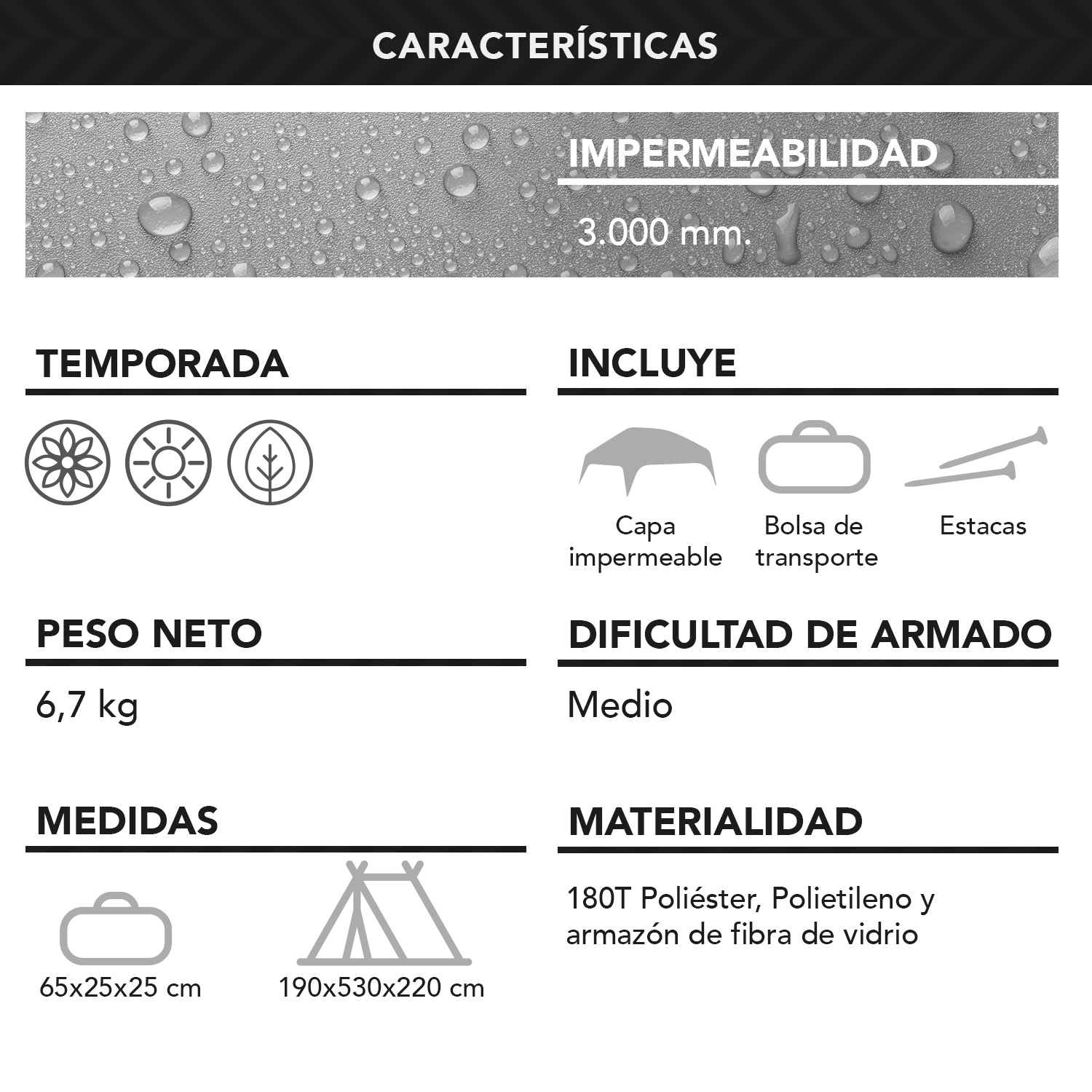 CARPA RUTTA PARA 8 PERSONAS 1633750 CAMPING OUTDOOR GRIS - 8