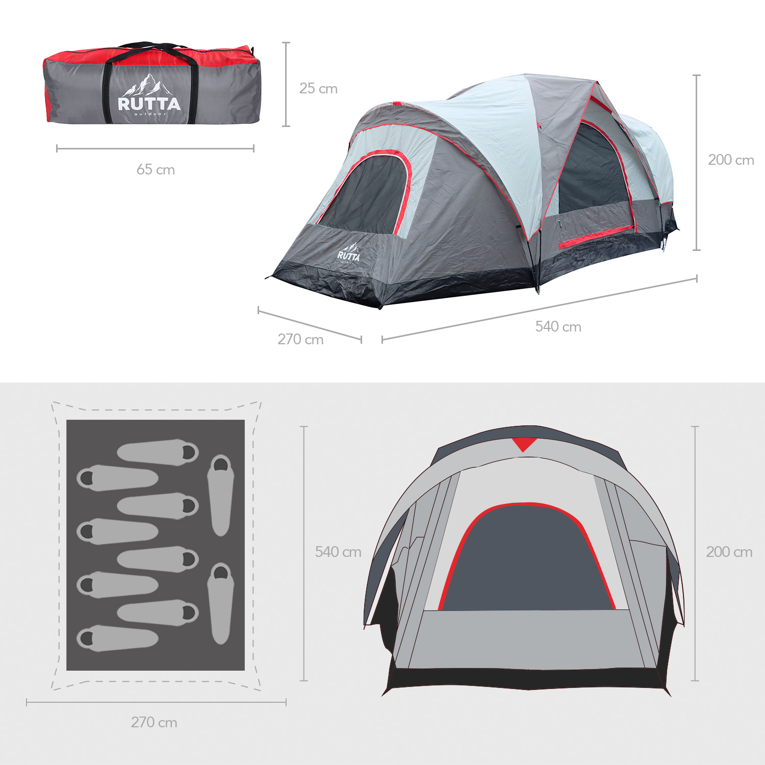 CARPA RUTTA PARA 10 PERSONAS 1633850 CAMPING OUTDOOR GRIS - 7