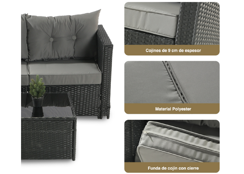 SECCIONAL NOVAHUS 57094 INTERCAMBIABLE 3 CUERPOS TERRAZA SOFA + MESA GRIS - 6