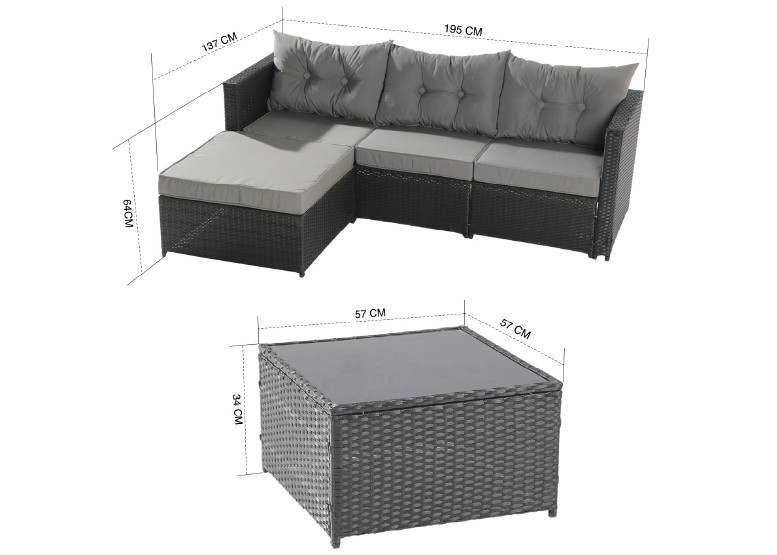 SECCIONAL NOVAHUS 57094 INTERCAMBIABLE 3 CUERPOS TERRAZA SOFA + MESA GRIS - 8