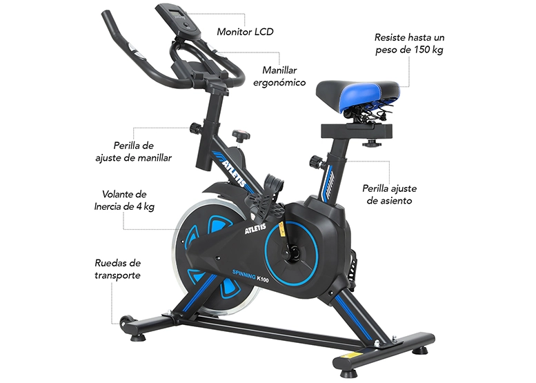 BICICLETA SPINNING ATLETIS K100 CAPACIDAD 100 KG AZUL - 2
