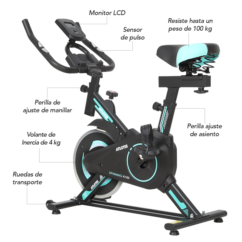 BICICLETA SPINNING ATLETIS 1639750 CAPACIDAD 100 KG VERDE - 7