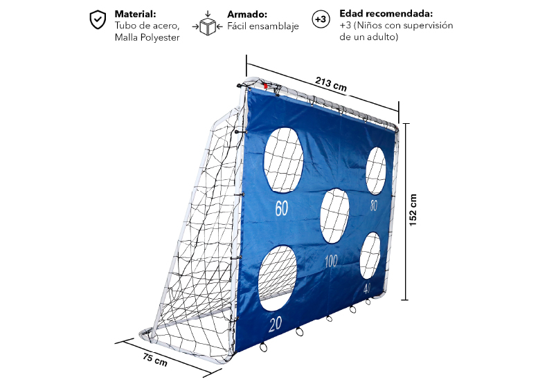 ARCO DE FÚTBOL MAX MAGIC AZUL 3 EN 1 CON OBJETIVOS 213CM - 3