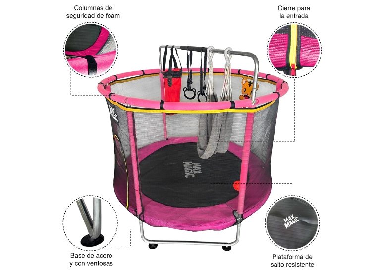 CAMA ELÁSTICA INFANTIL MAX MAGIC ROSADA CON ACCESORIOS 150CM - 4