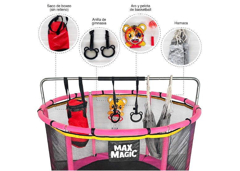 CAMA ELÁSTICA INFANTIL MAX MAGIC ROSADA CON ACCESORIOS 150CM - 5