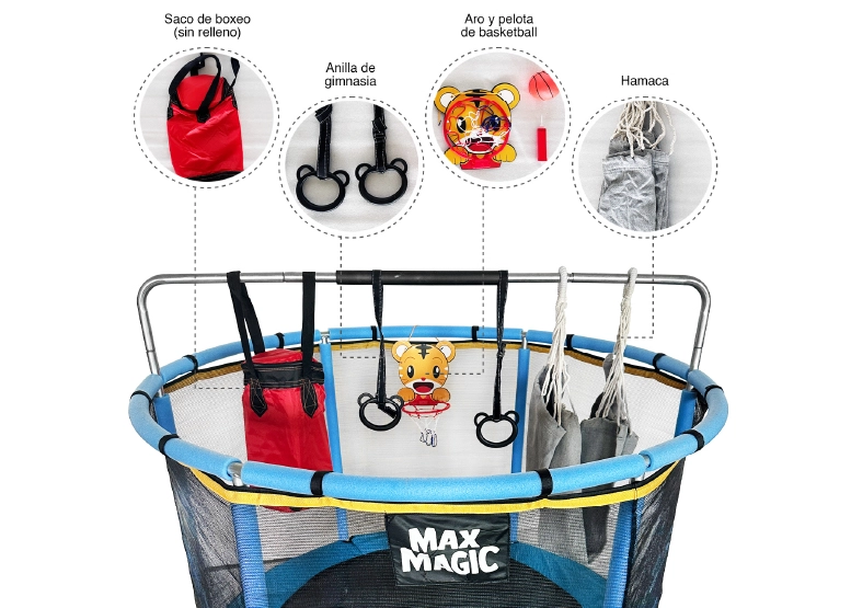 CAMA ELÁSTICA INFANTIL MAX MAGIC AZUL CON ACCESORIOS 150CM - 5