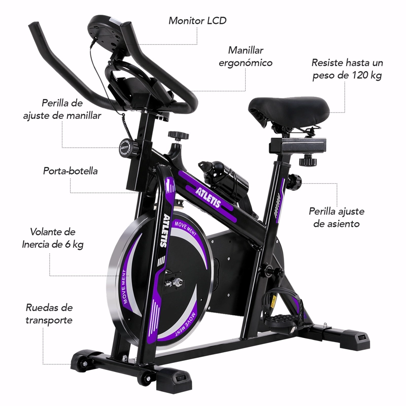 BICICLETA SPINNING ATLETIS K300 CAPACIDAD 120 KG AMARILLO - 7