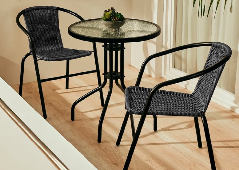 SET TERRAZA MACEIO 2 SILLAS  + MESA VIDRIO 70X60 CM NEGRO - 2